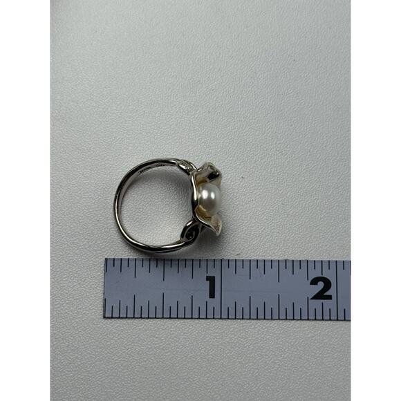 Hagit Gorali Israel Sterling Silver Ring Real Pearl Flower Size 7 - Picture 2 of 11